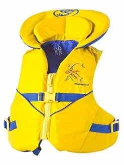 Stohlquist Waterware Child PFD Life Jacket – Yellow + Blue, 30-50 Lbs – Coast Guard Approved Life Vest For Kids, Support Collar, Grab Handle, Fully Adjustable With Quick Release Buckle